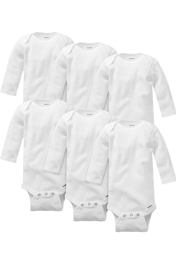Baby Gender Neutral Long Sleeve White Onesies Bodysuits, 6-Pack, Preemie-24 Months