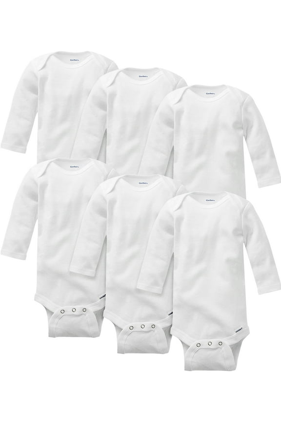 Baby Gender Neutral Long Sleeve White Onesies Bodysuits, 6-Pack, Preemie-24 Months