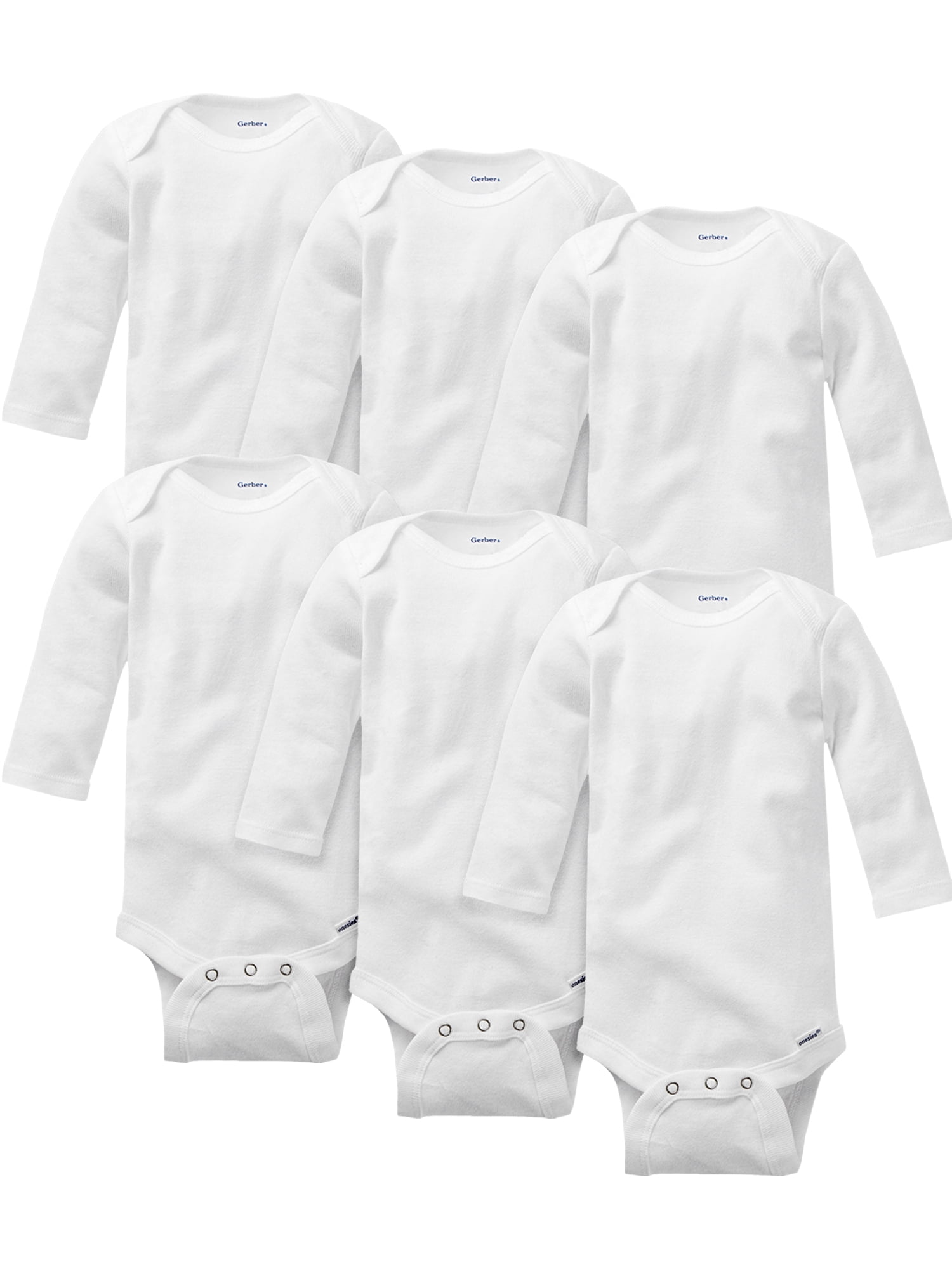 Gerber Baby Gender Neutral Long Sleeve White Onesies Bodysuits, 6-Pack, Preemie-24 Months