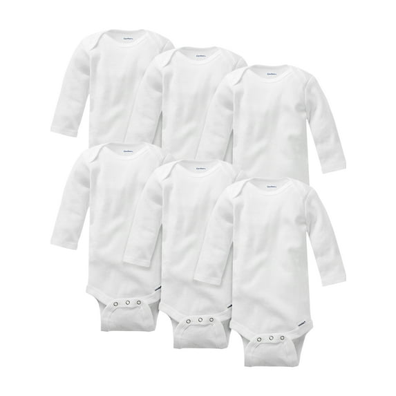 Gerber Baby Gender Neutral Long Sleeve White Onesies Bodysuits, 6-Pack, Preemie-24 Months