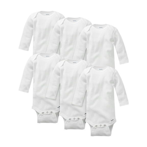Gerber Baby Gender Neutral Long Sleeve White Onesies Bodysuits, 6-Pack, Preemie-24 Months