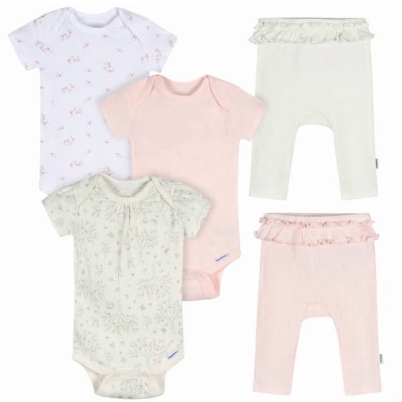 Gerber Baby Girl 5 - Piece Bodysuits & Pants Deerest Set, Sizes (Newborn - 9 Months)