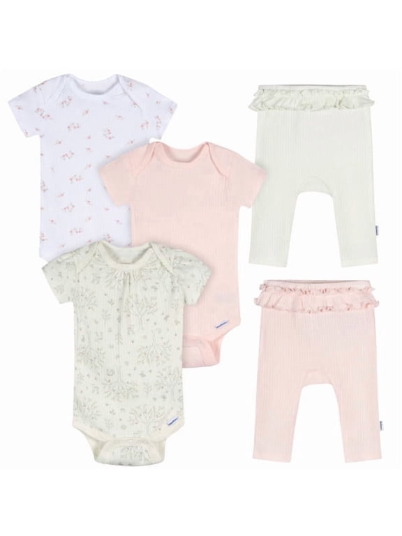 Baby Girl 5 - Piece Bodysuits & Pants Deerest Set, Sizes (Newborn - 9 Months)
