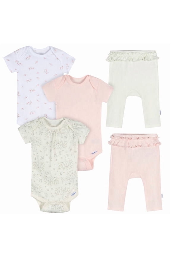 Baby Girl 5 - Piece Bodysuits & Pants Deerest Set, Sizes (Newborn - 9 Months)