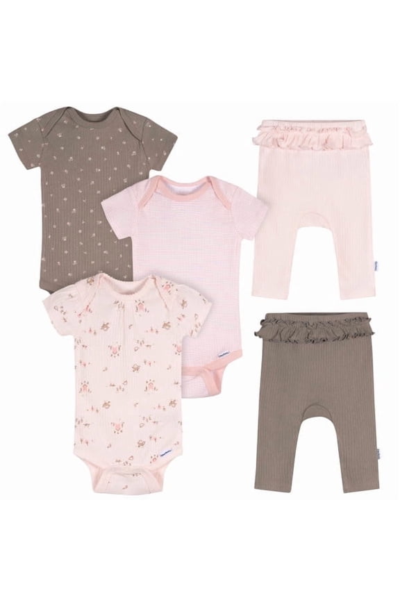 Baby Girl 5 - Piece Bodysuits & Pants Garden Set, Sizes (Newborn - 9 Months)