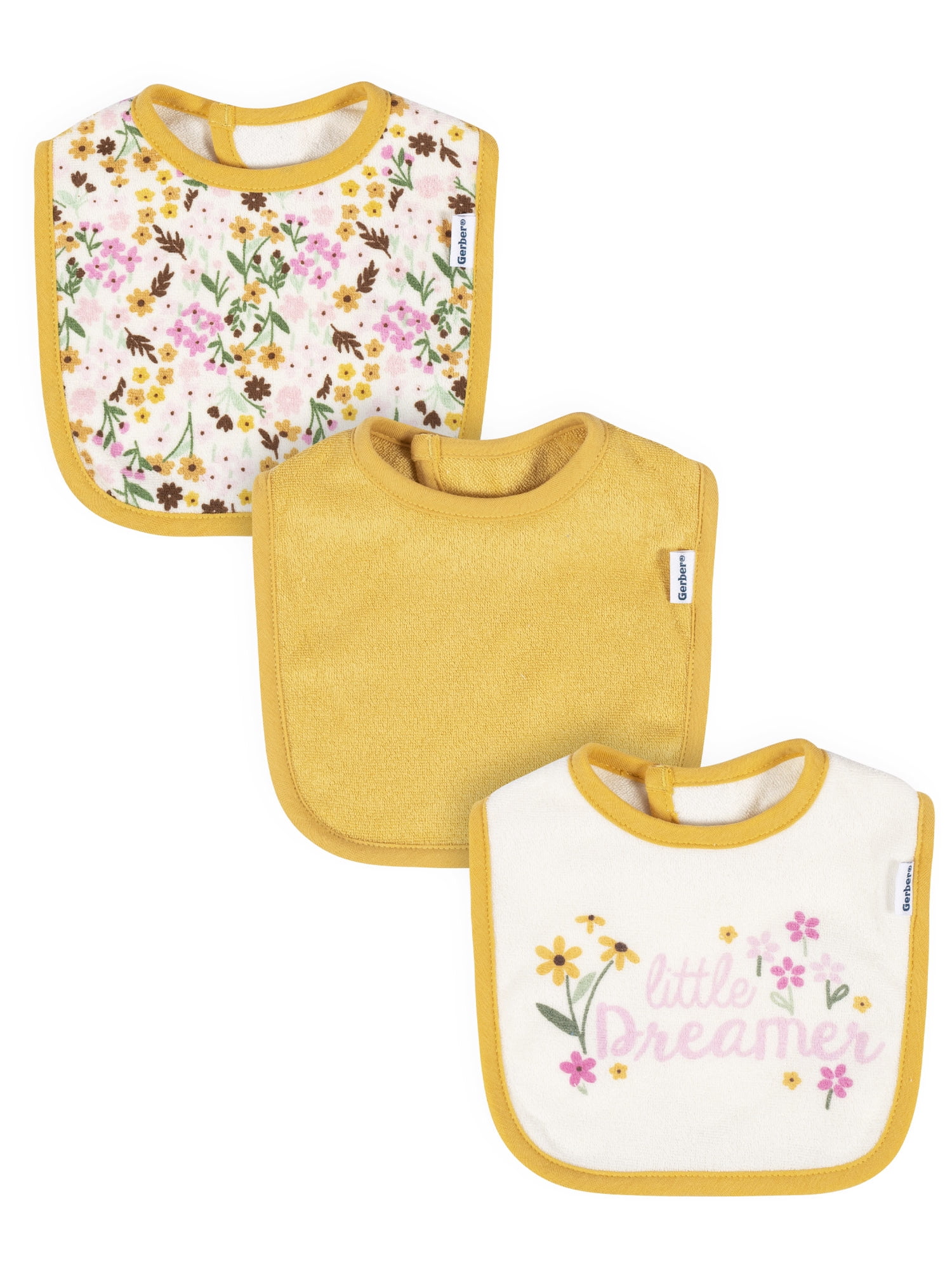 Gerber Baby Girl Bibs, 3Pack, One Size