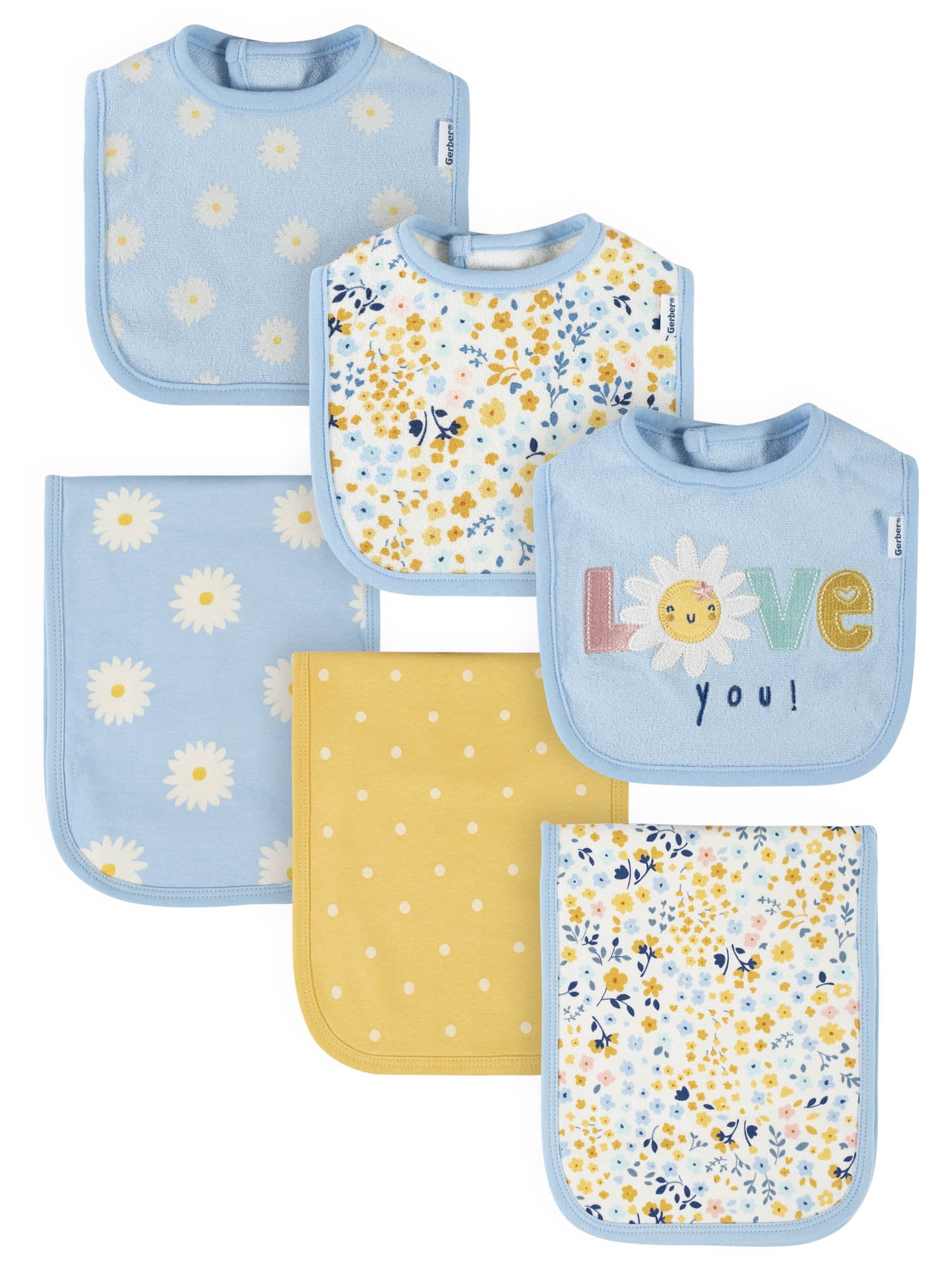 Gerber Baby Girl Bibs & Burp Cloth Bundle, 6-Piece