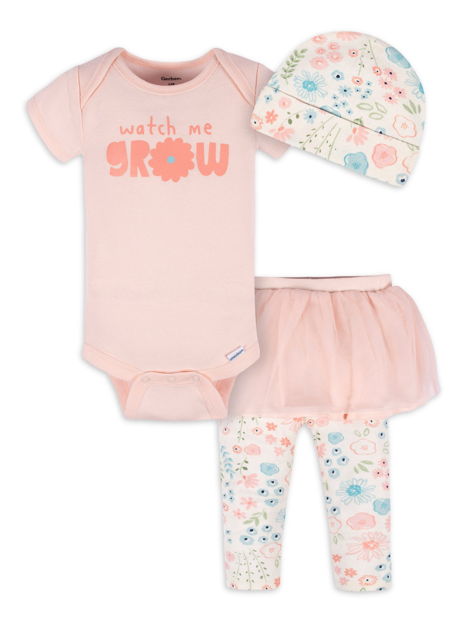 Gerber Baby Girl Bodysuit, Cap, and Tutu Leggings Outfit Set, 3Piece