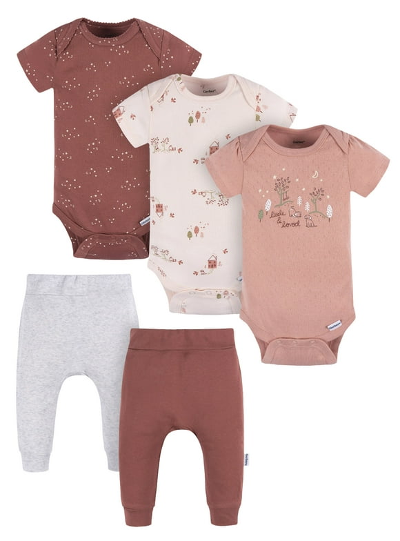 Gerber Baby Girl Bodysuits & Pants Gift Set, 5-Piece, Sizes Newborn - 12 Months