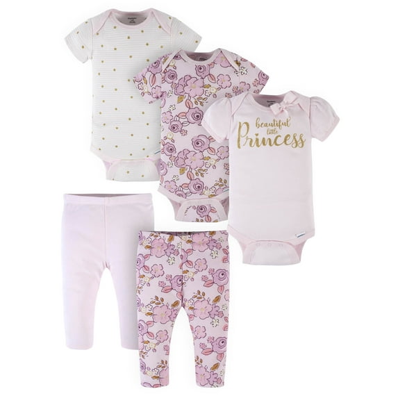Gerber Baby Girl Bodysuits & Pants Outfit Set, 5-Piece, Newborn-12 Months