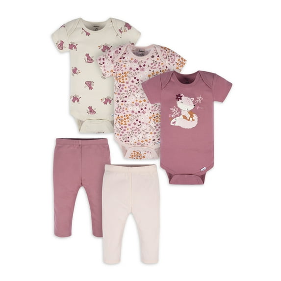Gerber Baby Girl Bodysuits & Pants Outfit Set, 5-Piece, Newborn-12 Months