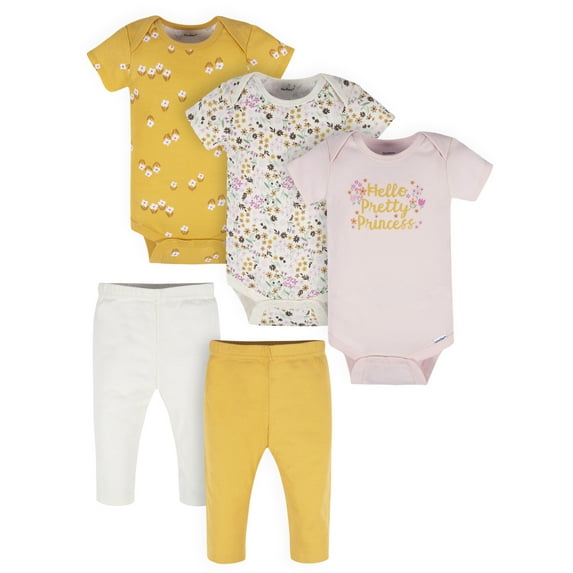 Gerber Baby Girl Bodysuits & Pants Outfit Set, 5-Piece, Newborn-12 Months