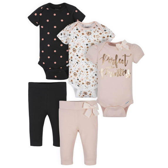 Gerber Baby Girl Bodysuits & Pants Outfit Set, 5-Piece, Newborn-12 Months