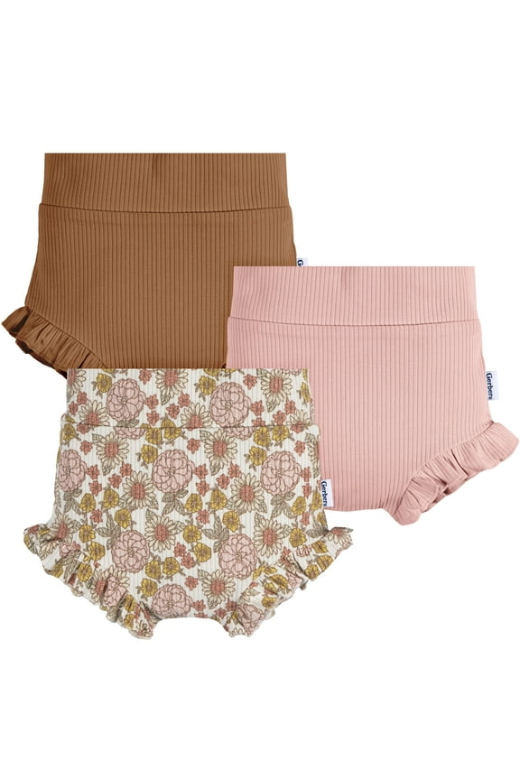 Baby Girl Bubble Shorts with Ruffle, 3-Pack, Sizes 0/3 Months - 24 Months