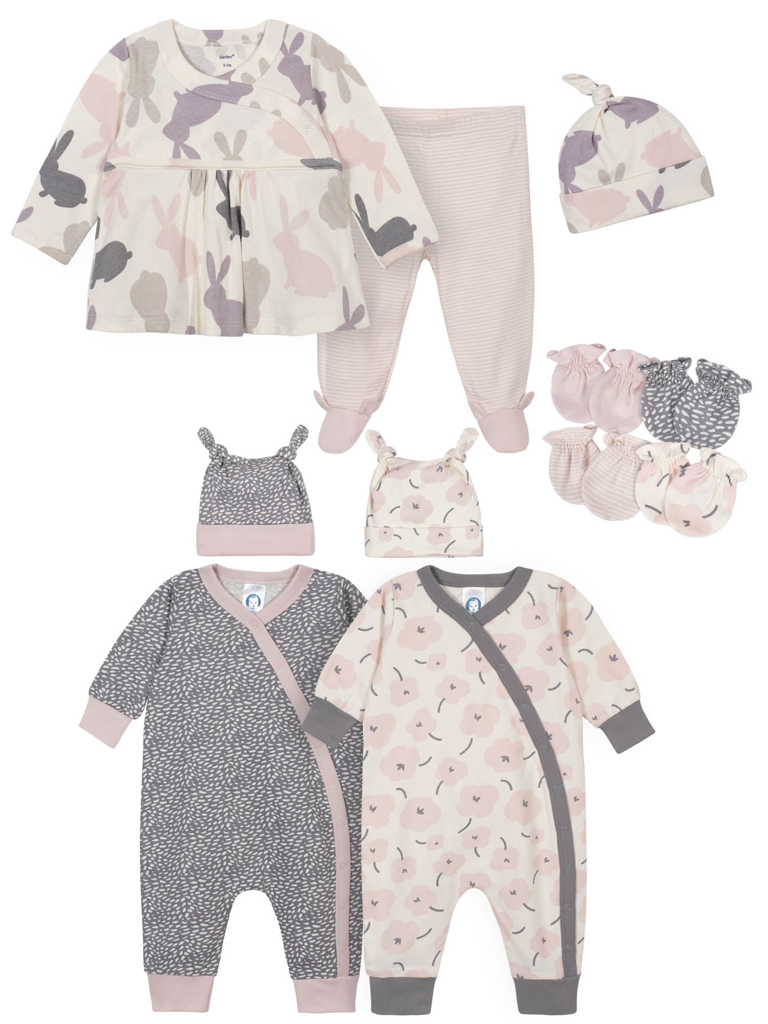 Gerber Baby Girl Bunny Baby Shower Layette Gift Set, 11-Piece