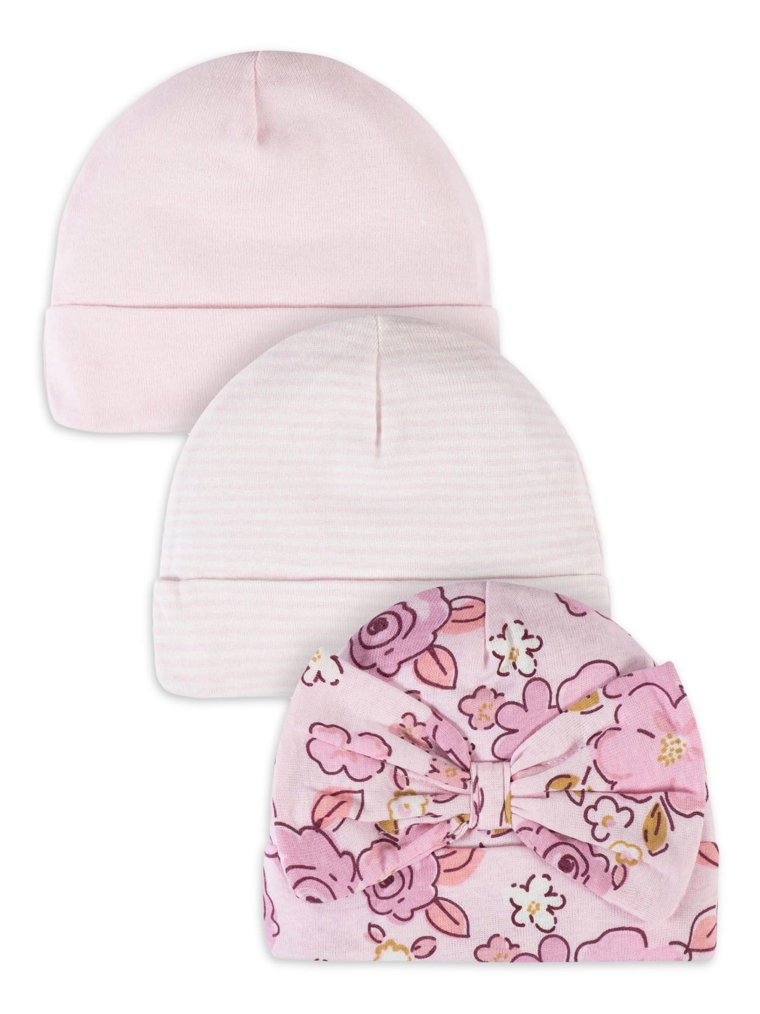 Gerber Baby Girl Caps, 3Pack (Newborn 0/6M)
