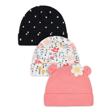 Gerber Baby Girl Caps, 3-Pack (Newborn - 0/6M)