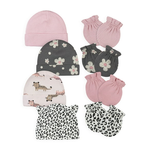 Gerber Baby Girl Caps & Mittens Set, 8-Piece