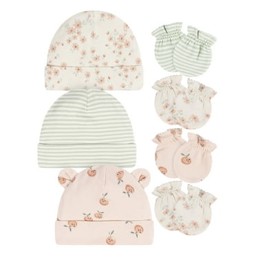 Gerber Baby Girl Caps and Mittens Gift Set, 7-Piece, Sizes Newborn - 0/3 Months