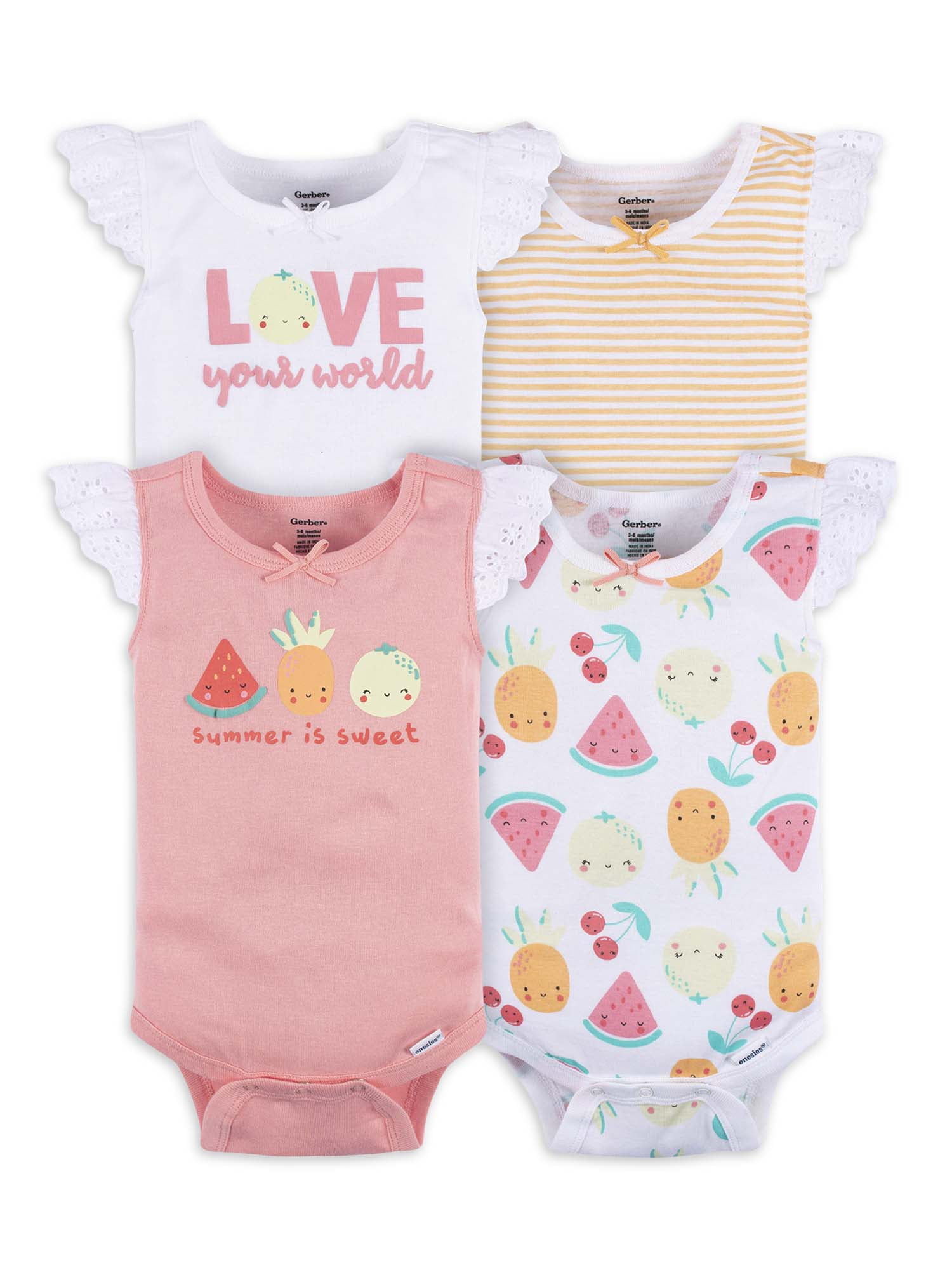 Gerber Baby Girl Casual Cotton Tank Bodysuits, 4Pack, Sizes Newborn