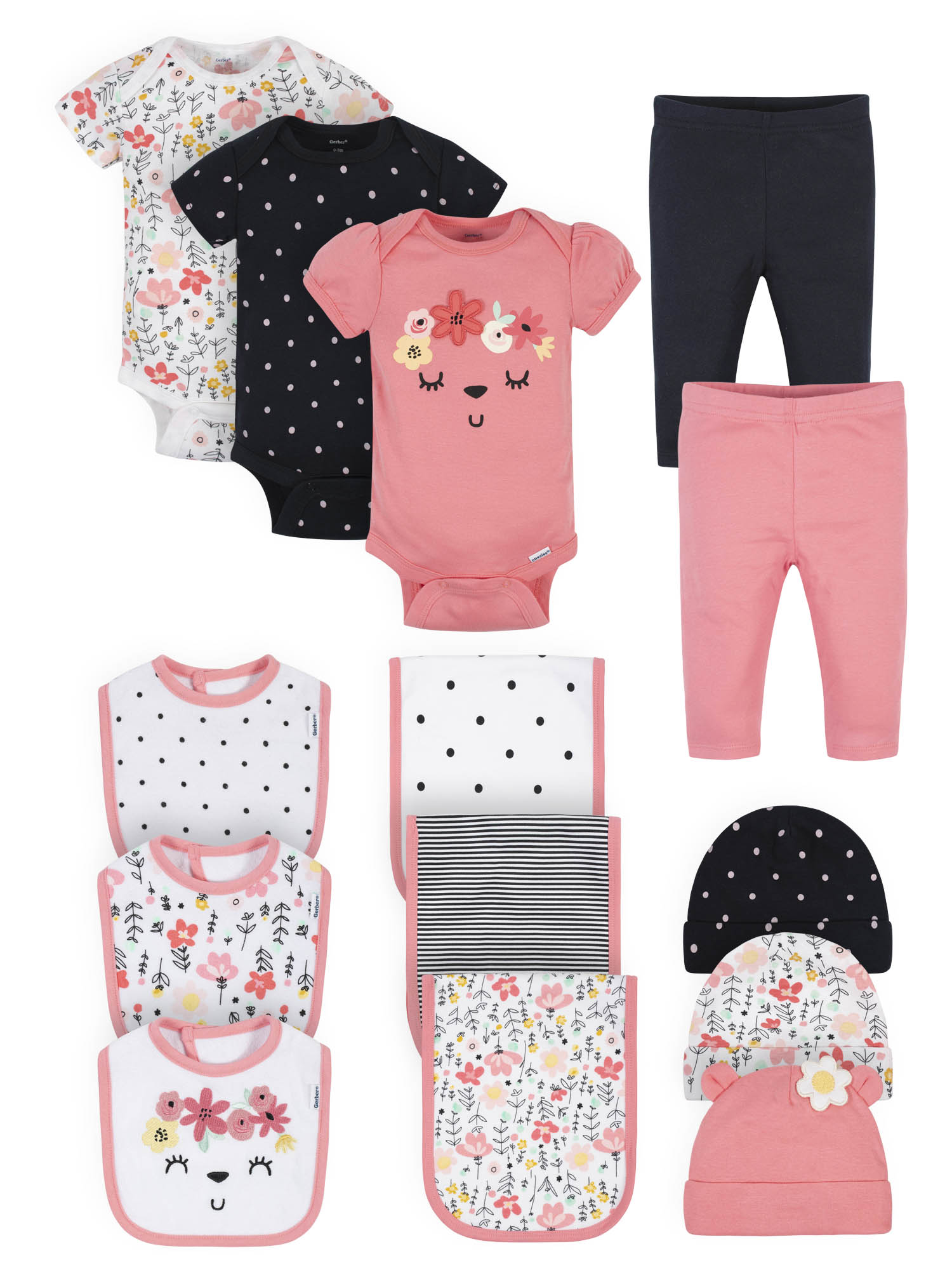 Gerber Baby Girls 3-Piece Organic Cotton Take Me Home Set - Floral Pink, Long Sleeve