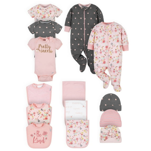 Gerber Baby Girl Clothes Gift, 14-Piece Outfit Set (Newborn – 3/6 Months)