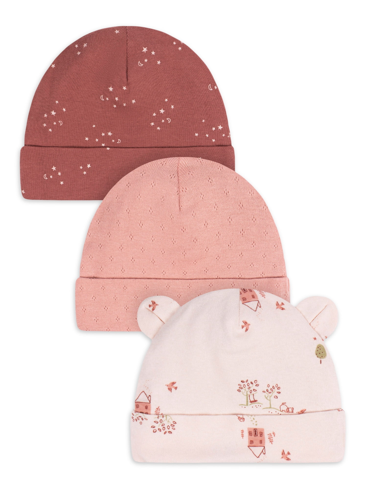 Gerber 4pc Baby Caps - Blue/ Ivory (0-6M) main image 0