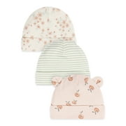Gerber Baby Girl Cotton Caps, 3-Pack, Sizes Newborn - 0/6 Months