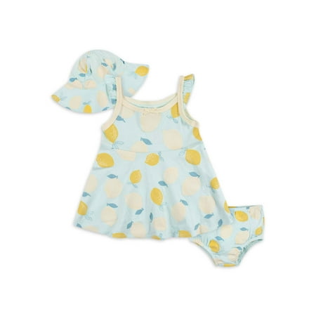 Gerber Baby Girl Dress, Diaper Cover & Sun Hat Outfit Set, 3-Piece (Newborn - 24 Months)