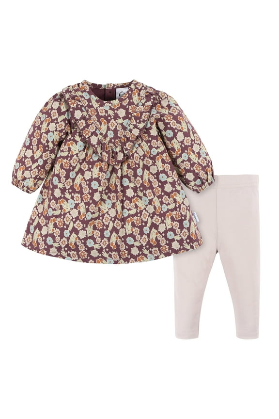 Baby Girl Dress and Legging Outfit Set, 2-Piece, Sizes 0/3 Months - 24 Months