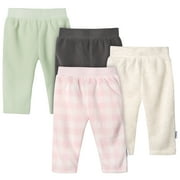 Gerber Baby Girl Fleece Pants with Comfy Fit Made of Polyester, 3-6 months, 4 Pack