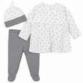 thumbnail image 1 of Gerber Baby Girl Gray and Pink Nature Take Me Home Snap Shirt, Footed Pants & Cap, 3-Piece Outfit Set, 1 of 7