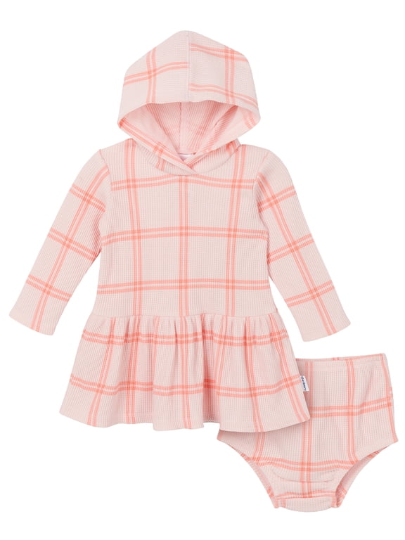 Baby Girl Hooded Dress and Diaper Cover Outfit Set, 2-Pice, Sizes 0/3 Months - 24 Months