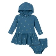 Gerber Baby Girl Hooded Dress and Diaper Cover Outfit Set, 2-Pice, Sizes 0/3 Months - 24 Months