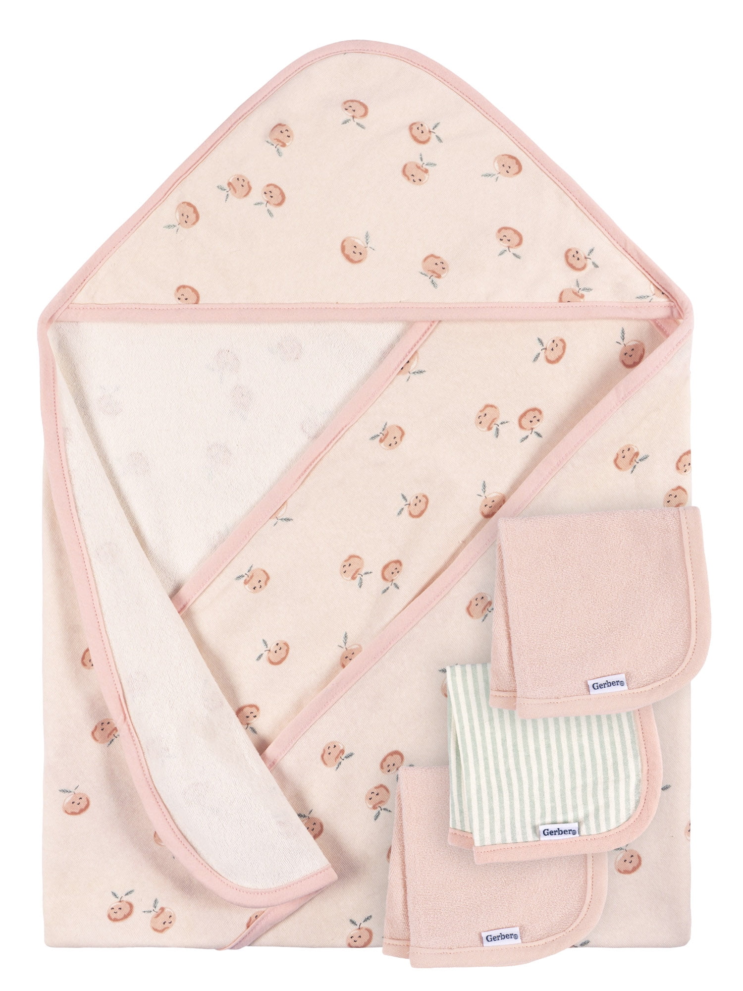 Gerber Baby Girl Hooded Towel and Washcloths Set, 4-Piece, One Size ...