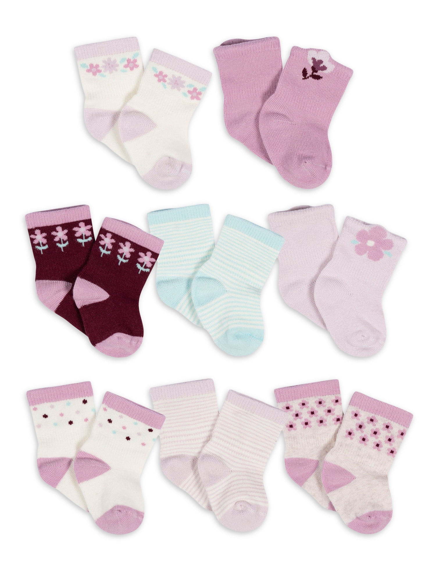Gerber Baby Girl Jersey Crew WiggleProof Socks, 8Pack (03 Months 6