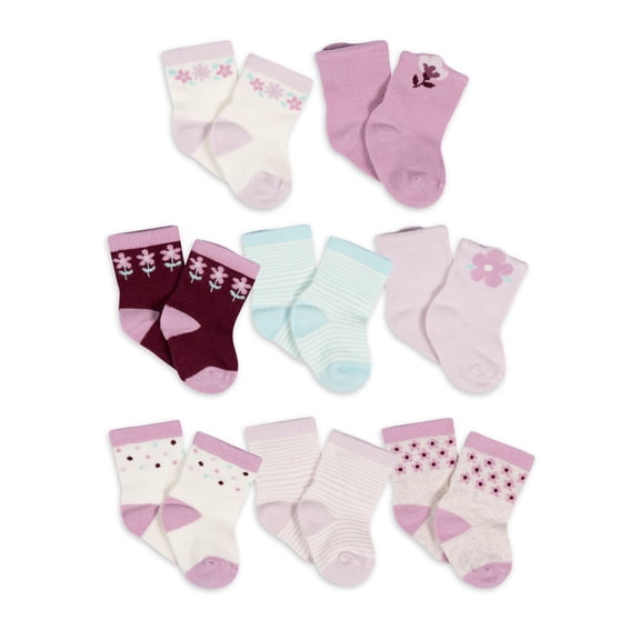 Gerber Baby Girl Jersey Crew Wiggle-Proof Socks, 8-Pack (0-3 Months - 6/9 Months)