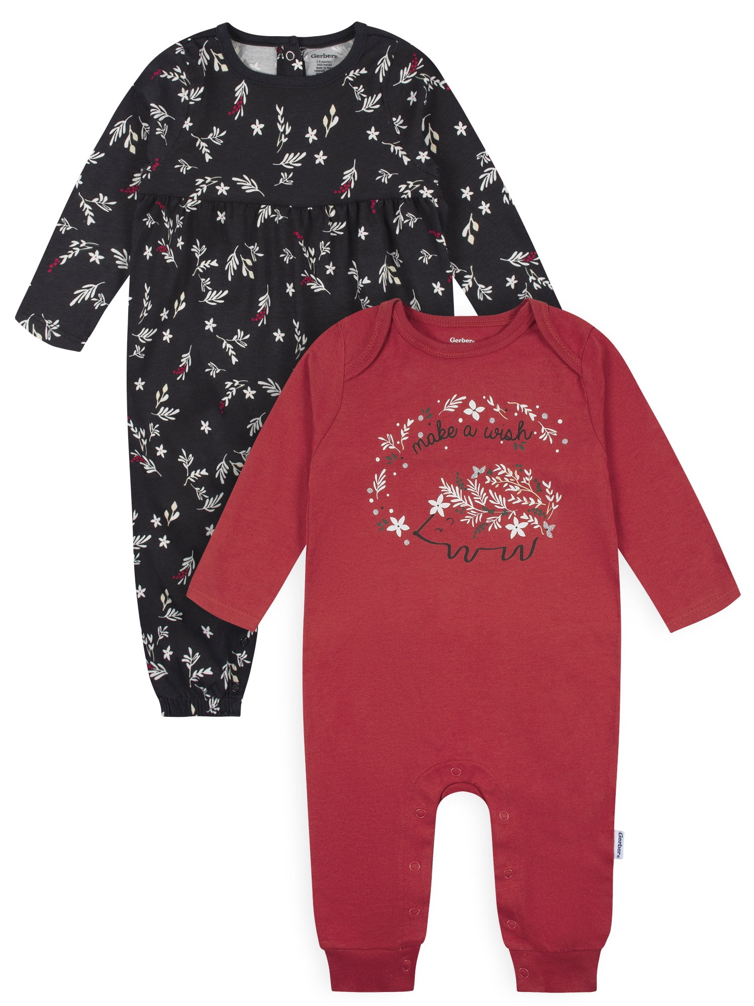 Gerber Baby Girl Jersey Romper, 2-Pack, Sizes 0/3 - 24 Months