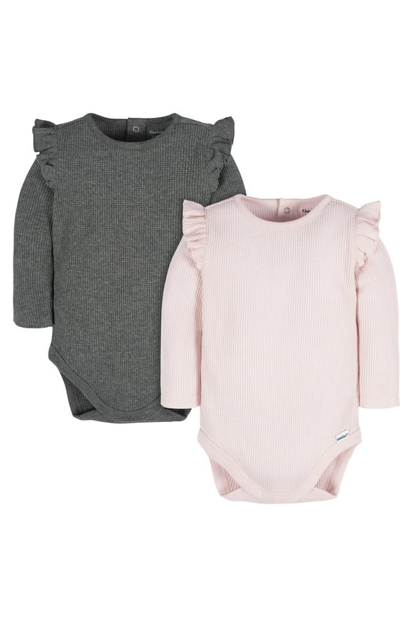 Baby Girl Long Sleeve Onesies Bodysuits, 2-Pack, Newborn - 12M