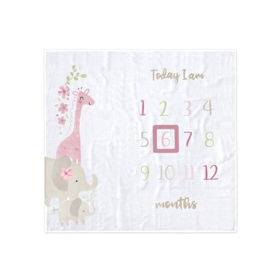 Gerber Baby Girl Milestone Blanket & Frame Set, 2-Piece, White Safari