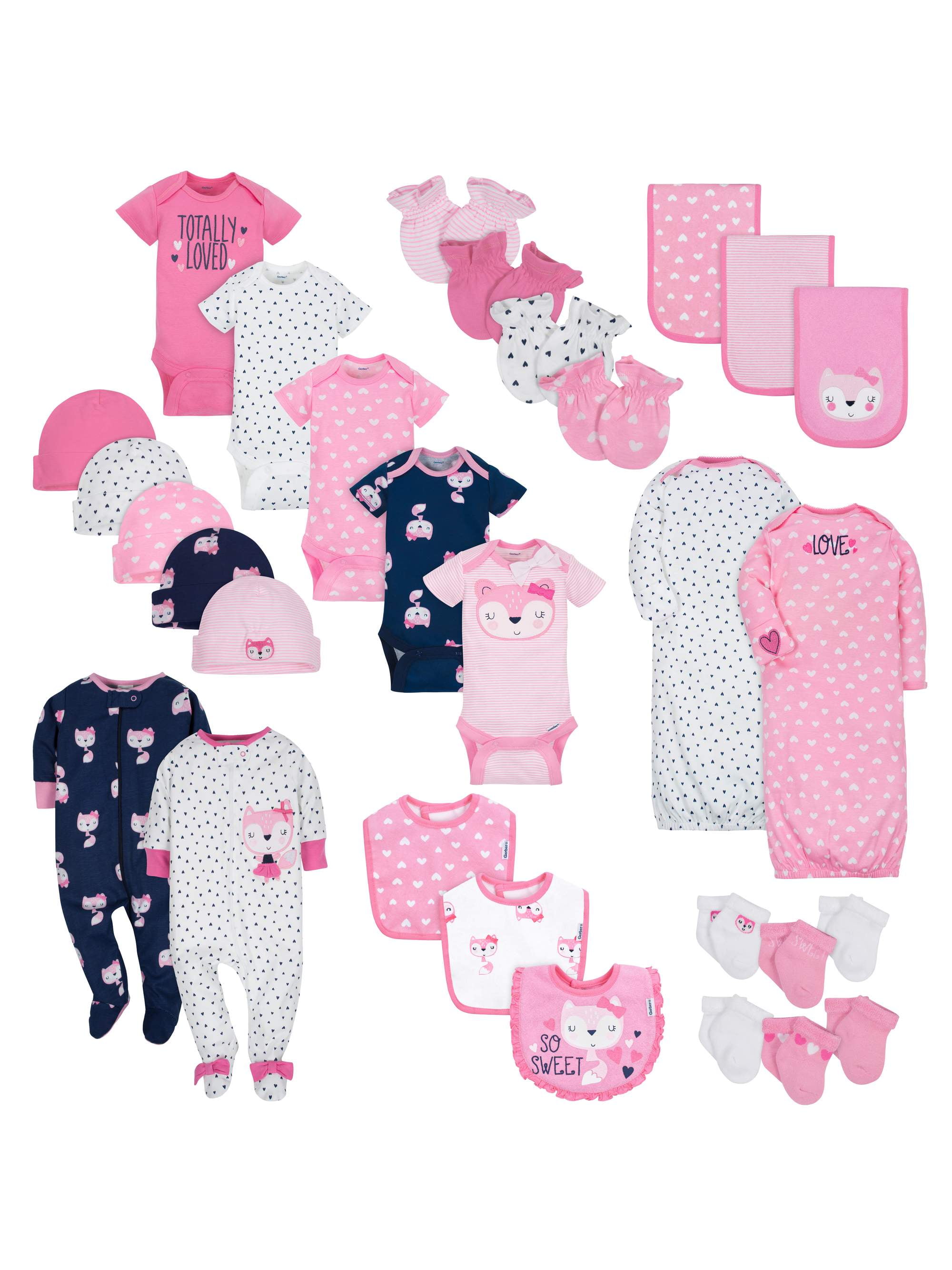 Gerber Baby Girl Newborn Clothes Shower Gift Set, 30Piece