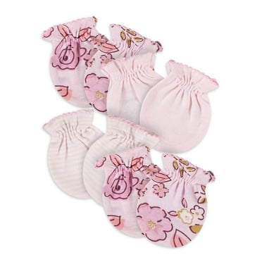 Gerber Baby Girl No Scratch Mittens, 4-Pack (0-3M)