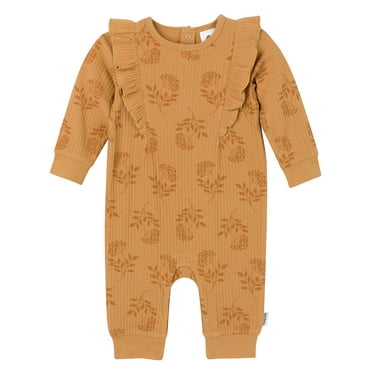 Gerber Baby Girl Long Sleeve Romper with Ruffles, Sizes Newborn - 24 Months
