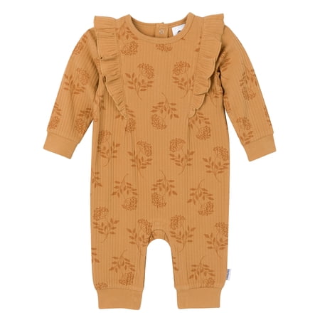 Gerber Baby Girl Long Sleeve Romper with Ruffles, Sizes Newborn - 24 Months