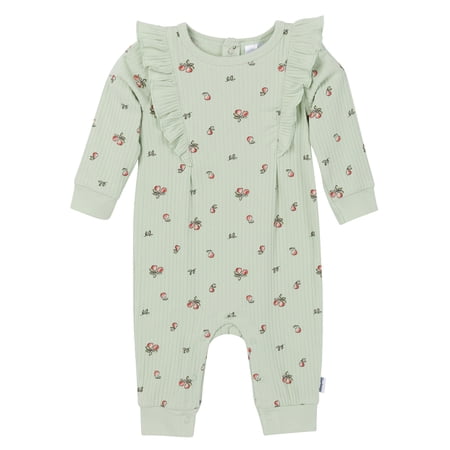 Gerber Baby Girl Long Sleeve Romper with Ruffles, Sizes Newborn - 24 Months