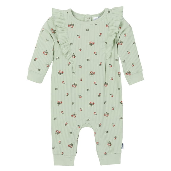 Gerber Baby Girl Long Sleeve Romper with Ruffles, Sizes Newborn - 24 Months