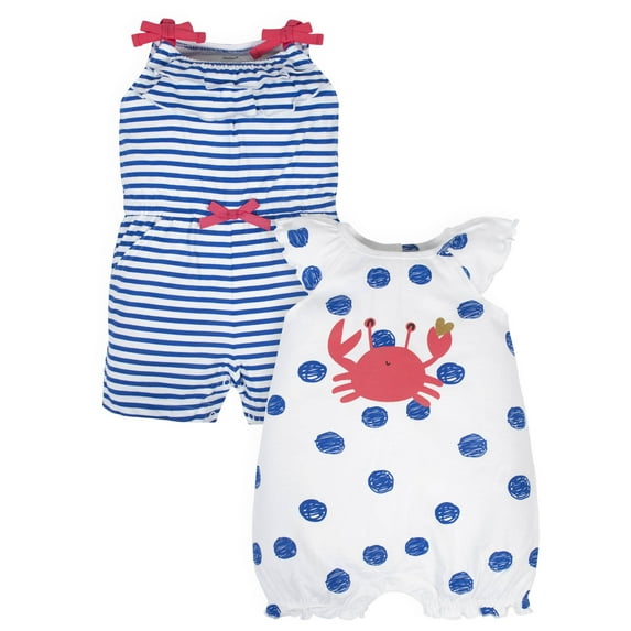 Gerber Baby Girl Rompers, 2-Pack, (Newborn - 24 Months)