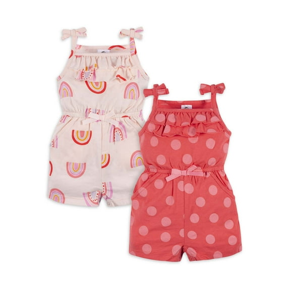 Gerber Baby Girl Rompers, 2-Pack, (Newborn - 24 Months)