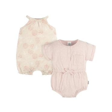 Gerber Baby Girl Rompers, 2-Pack, Sizes 0/3 Months - 24 Months