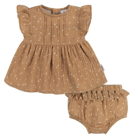 Gerber Baby Girl Ruffle Dress and Diaper Cover Set, 2-Piece, Sizes Newborn - 24 Months